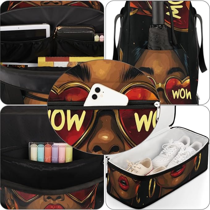 African Women Wow Foldable Travel Duffel Bag, Expandable Weekender Overnight Carry on Bags with Shoe Compartment Sport Tote Gym Luggage for Women Men - Image 6