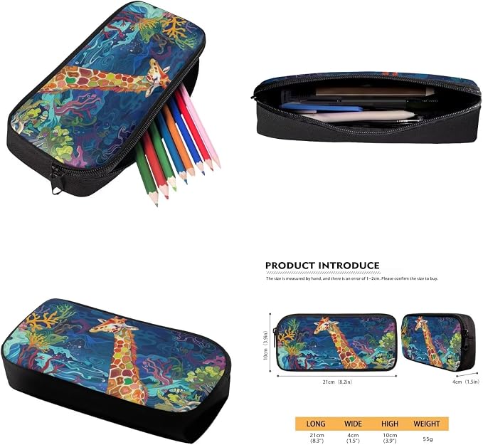 17 Inch Animal Print School Backpack And Lunch Box Set for Kids Lightweight Sea Grass Giraffe Backpack for Boys Girls Sturdy School Bag with Insulated Lunchbox Pencil Case Student Bookbag - Image 6