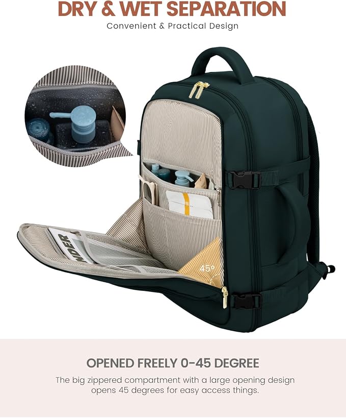 LOVEVOOK Carry On Travel Backpack For Women Men Flight Approved, 40L Personal Item Backpack for Airplanes, Business Weekender Overnight Daypack Fits 17 Inch Laptop, With 2 Packing Cubes, Dark Green - Image 8