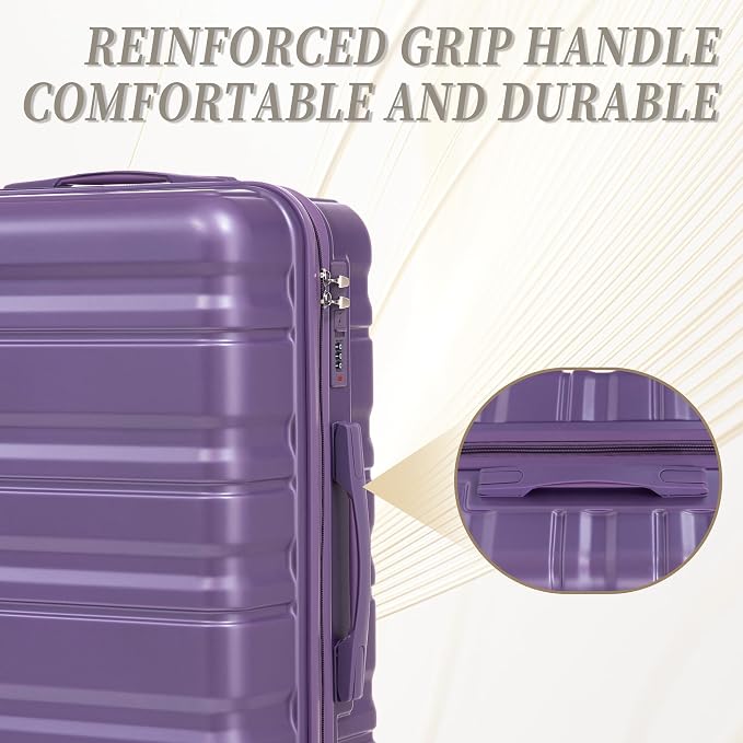 GDFStudio 20/24/28 Inch 3 Piece Luggage Set, ABS Hard Shell Spinner Suitcase with 360° Silent Wheels, Expandable Capacity,Combination Lock, Retractable Handle,Carry On & Checked Suitcases,Purple - Image 7