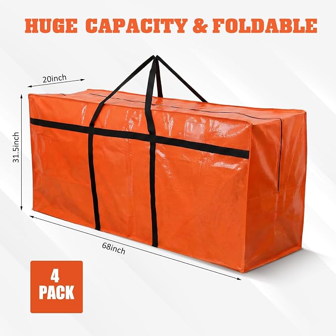 Windyun 4 Pack 177 Gallon Extra Large Moving Bags XXL Heavy Duty Storage Bag with Strong Zipper Handle Jumbo Big Tote Box Foldable for College Dorm Travel Clothes Duffle Blanket Pillow(Orange) - Image 2