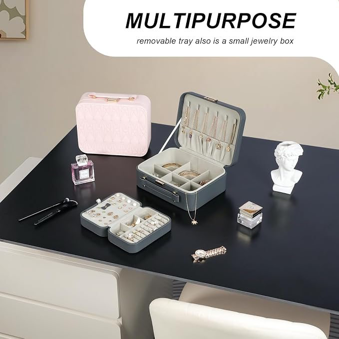 Jewelry Box for Women, Travel Jewelry Organizer Ladies Watch and Jewelry Case Travel Jewelry Case for Necklaces. (Grey) - Image 6