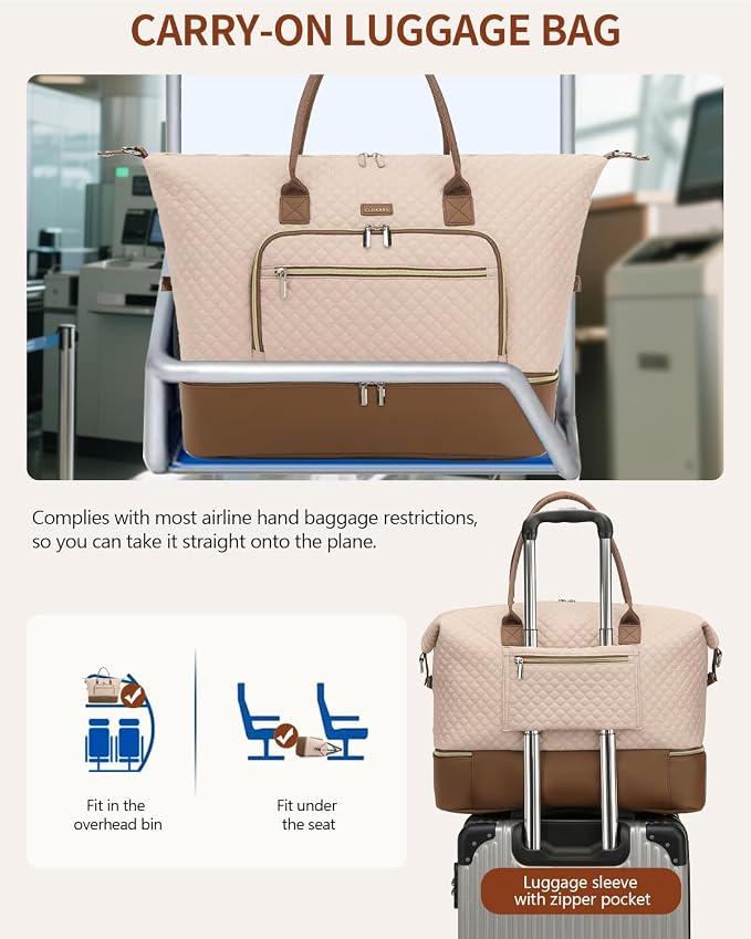 Weekender Bags for Women Travel, Under Seat Carry On Bags for Airplanes Overnight Bag with Shoe Compartment Luggage Sleeve, Foldie Travel Tote Bag Hospital Bag, Travel Gifts, Nude Brown - Image 7