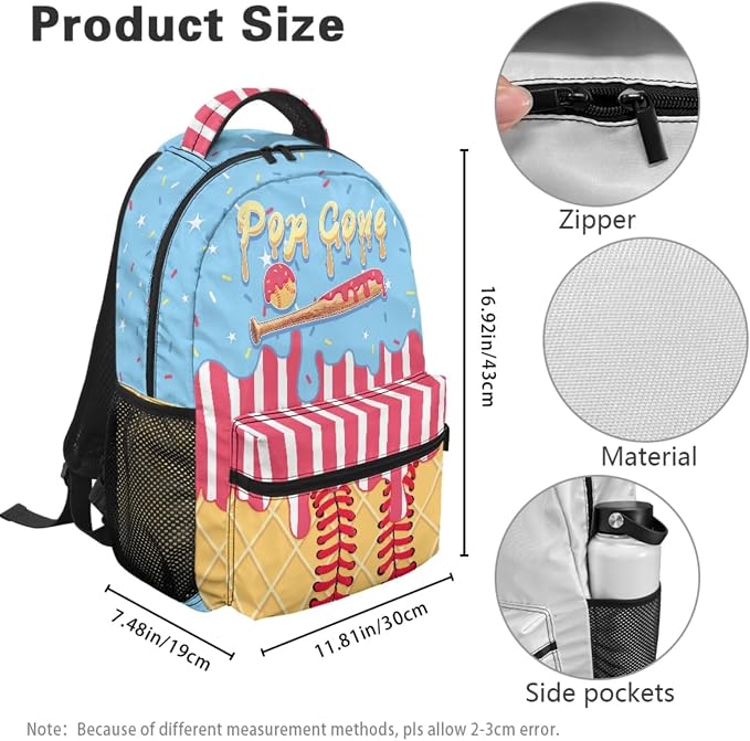 Pop Cone Ice Cream Drip Kids 4-in-1 School Set with Lunch Box, Pencil Case & Dinosaur Charm, 17 Inch Bookbag for Girls Ages 9-11 4th 5th Grade, Lightweight Sport Backpack - Image 4