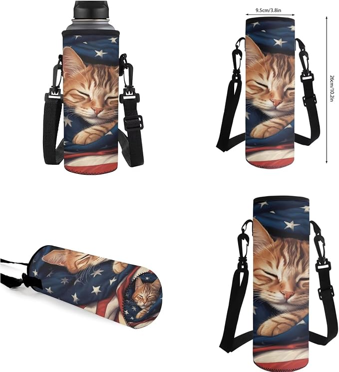 American Flag Cat Backpack for Girls Boys Backpack with Lunch Box Water Bottle Holder and Soft Pencil Pouch 4PCS Set Cute Bookbag with Compartments for School 17 inch Large School Bag for Kids - Image 7