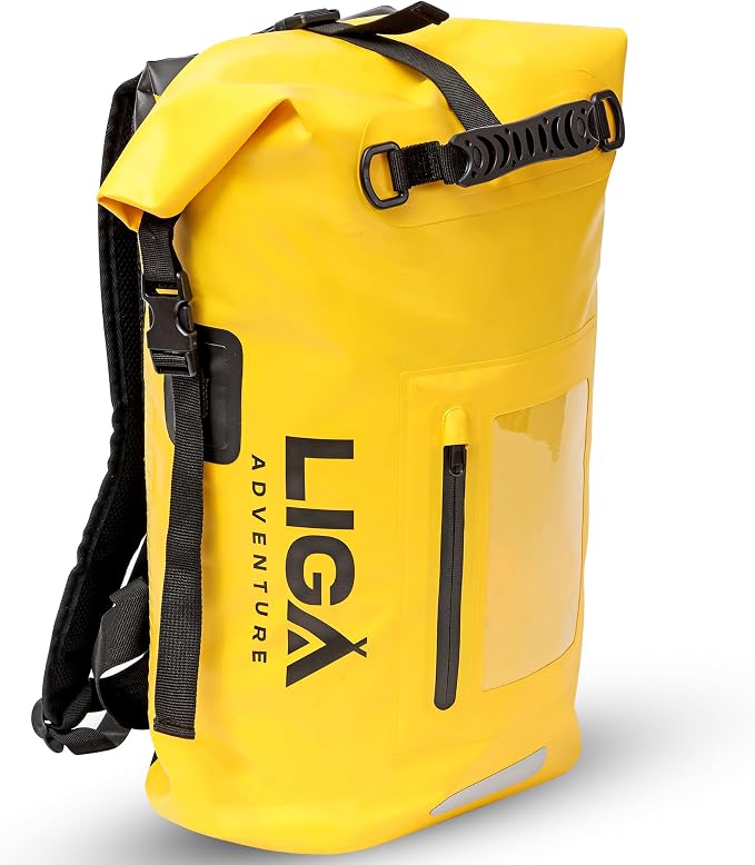 LIGA Waterproof Duffel Bag – 30L – Heavy Duty Roll-Top Closure – Fully Waterproof – Cushioned Comfort – Dry Bag for Hiking, Kayak, Travel, Biking, Camping, Fishing (Yellow) by LigaAdventure