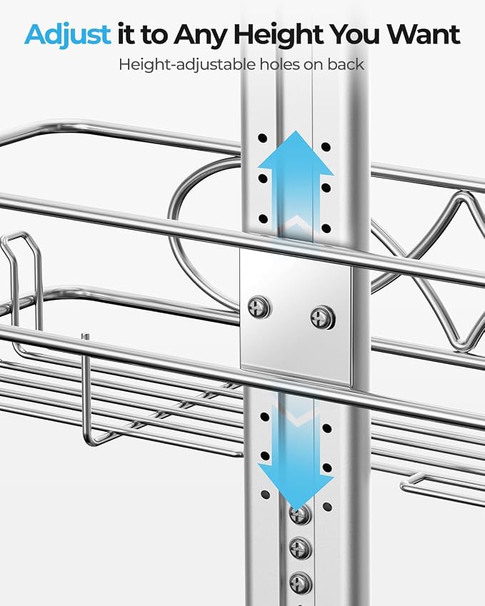ODesign 2 Tier Aluminum Shower Caddy Rustproof Hanging Adjustable Silver | Shower organizer hanging,no drilling required,comes with removable hook and storage box, suitable for indoor showers - Image 7