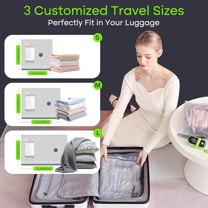 Vacbird Vacuum Bags for Travel with USB Pump, 17 Pack Compression Travel Vacuum Bags for Luggage and Suitcase, Carry-on Size Space Saver Bags for Clothes and Clothing - Image 5