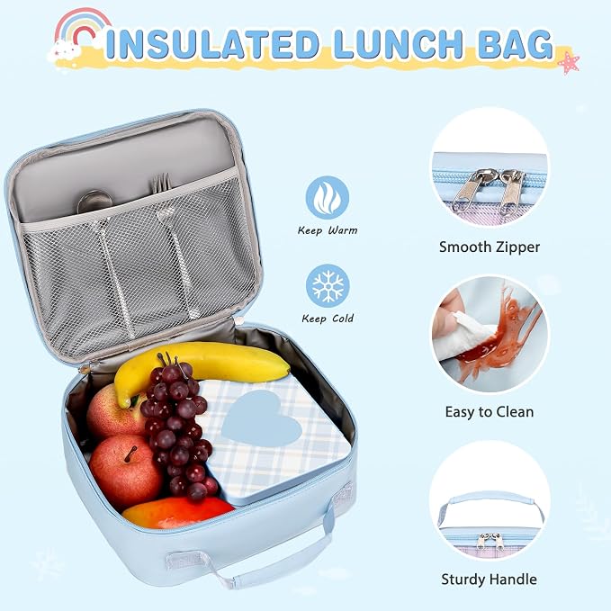 ACESAK Girls Backpack - Bento Box with Insulated Lunch Bag Pencil Case & Utensils Set for Kids, 6 Leakproof Compartments Removable Tray Lunches or Snack Container for School (Blue) - Image 6