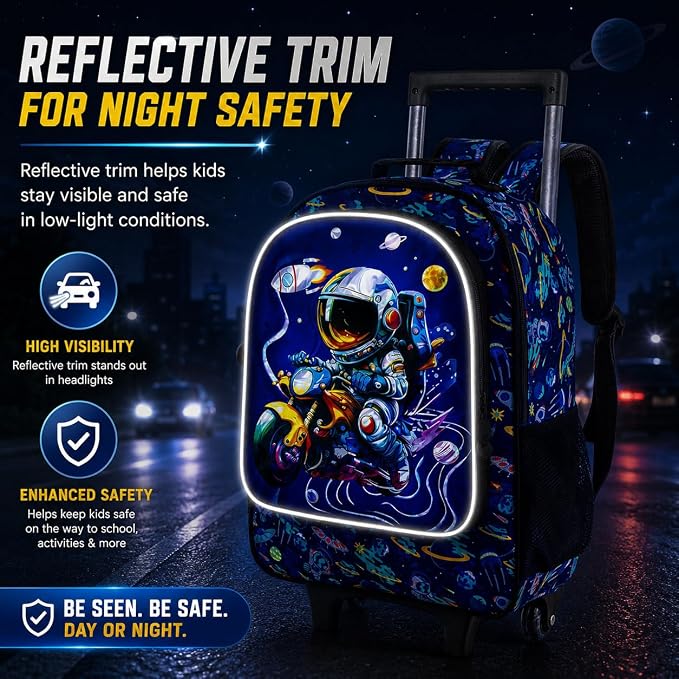 HPJGD 3PCS Astronaut Rolling Backpack for Boys, Kids School Backpacks with Wheels, Water Resistant UV Printed Roller Wheeled Bookbag Set - Image 3