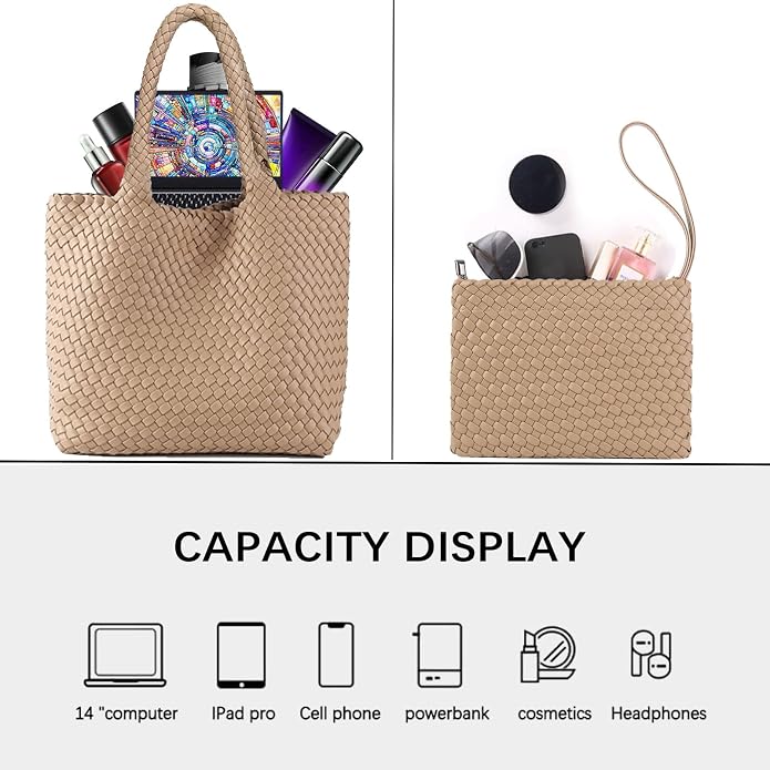 JINMANXUE Fashion Woven Bag Shopper Bag Travel Handbags and Purses Women Tote Bag Large Capacity Shoulder Bags - Image 5