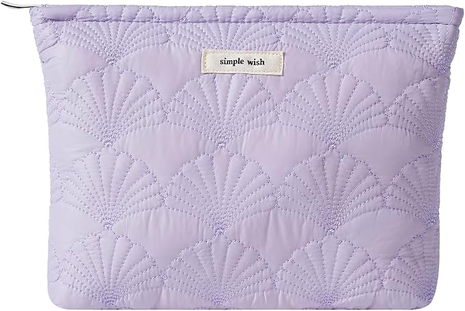 RSRSLEII Quilted Cotton Coquette Makeup bag, Coastal Granddaughter Aesthetic Cosmetic Bag, Cute Seashell Portable Travel Toiletry Pouch (09 Purple) by RSRSLEII