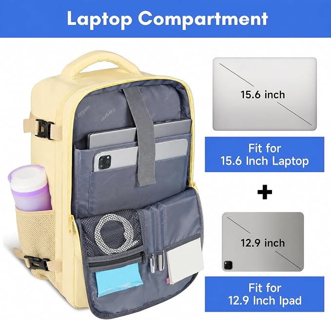 Taygeer 35L Personal Item Travel Backpack for Women, Carry on Backpack | Airline Approved Travel Bag, Laptop Bag with Water Bottle Pocket & Shoe Pouch, Mochila for College Weekender, Beige Yellow - Image 5