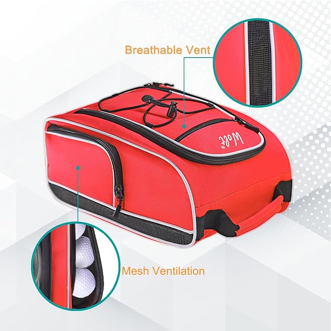 Wolt Golf Shoe Bag - Sports & Travel Shoes Carrier Bags with Ventilation & Double Outside Accessory Pocket for Socks, Tees, Golf Balls, Etc. for Women and Men (Red) - Image 5