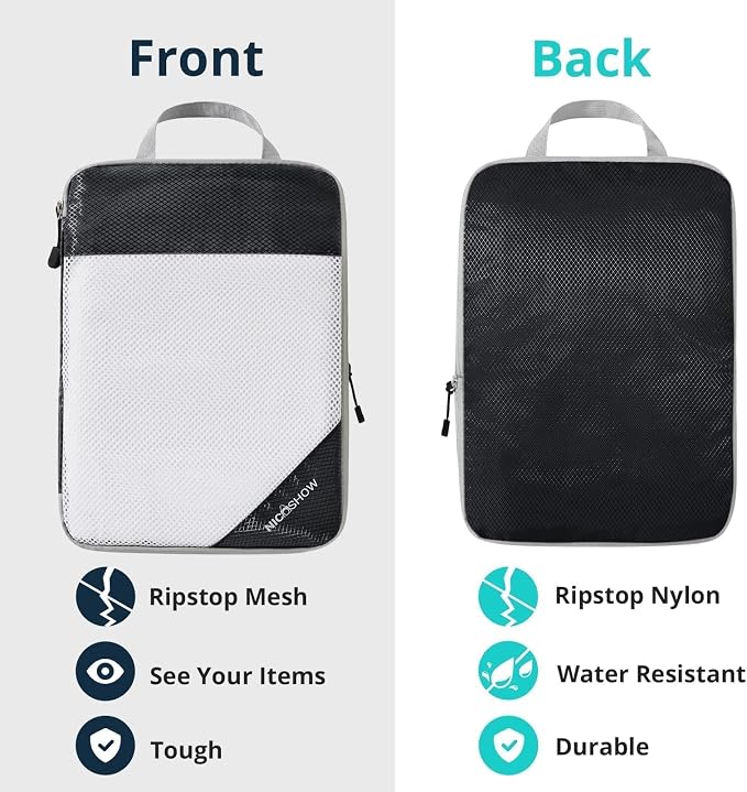 NICOSHOW 7 Set Compression Packing Cubes for Travel - Compressible, Lightweight, and Space-Saving Packing Cubes, Travel Essentials for Women, Black - Image 5