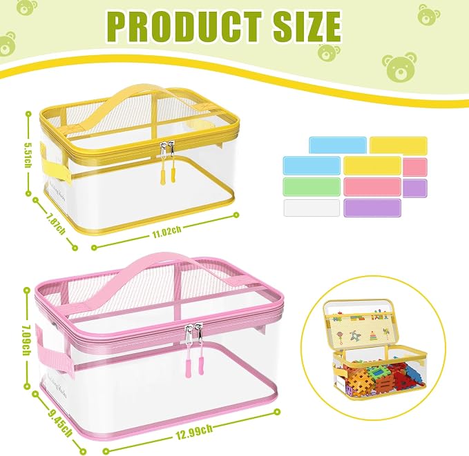 8 Pack Large Clear Toy Storage Bags with Labels, Handles, Zippers, L+XL | Large Capacity, Transparent PVC, Waterproof Dustproof, Space-saving, Portability for Building Blocks, Puzzle, Dolls, Travel - Image 2