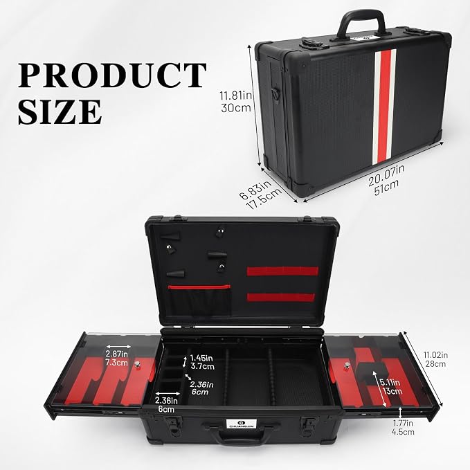 Large Barber Case Organizer, Professional Barber Briefcase with 6 Clipper Slots & 8 Shear Holders, Sliding Tray, 20" Aluminum Barber Carrying Tool Case for Clippers, Scissors, Trimmers & Supplies - Image 2