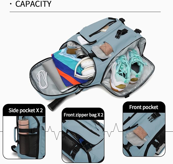 Kalesi Gym Duffle Tennis Bag Backpack 4-Way Waterproof with Shoes Compartment for travel Sport Hiking laptop (Grayish blue) - Image 6
