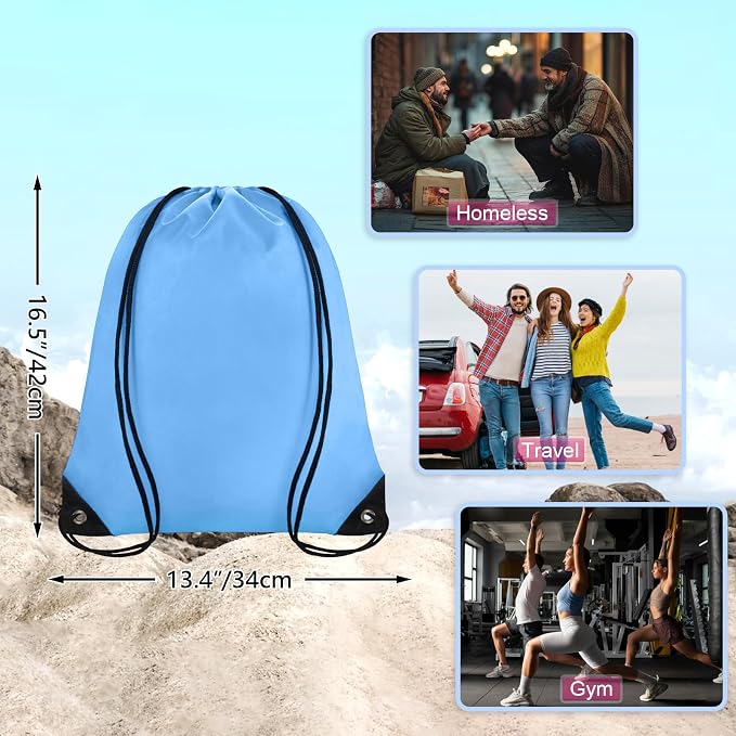 Grneric Blue Drawstring Backpack Bulk 28 PCS Drawstring Bags String Backpack Cinch Bag Sackpack for Men Women Gym (Sky Blue) - Image 2