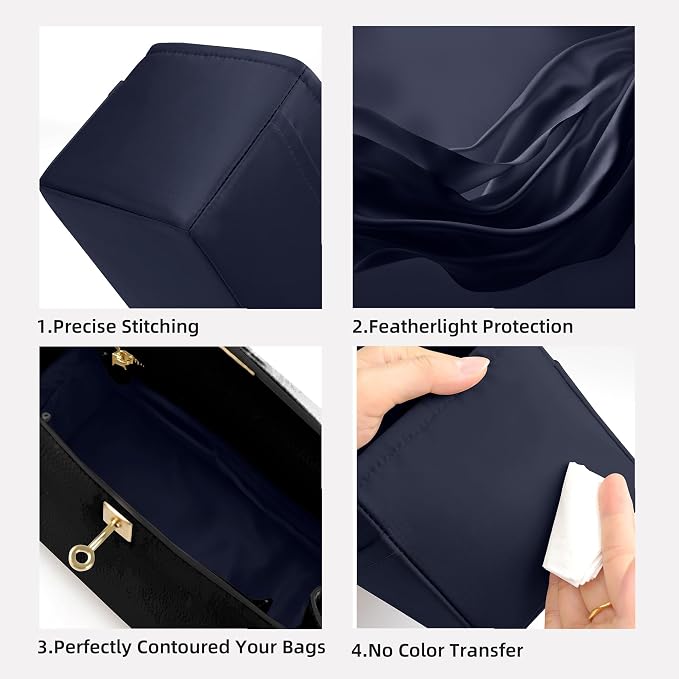 DGAZ Silk Purse Organizer Insert for Birkin Bag(Blue nuit,BK50) | Soft and Lightweight,Perfect Fit,Multi-pocket Storage,Bag Protector,Luxury Bag Care,Handmade,for Smooth Bag Organizer - Image 4