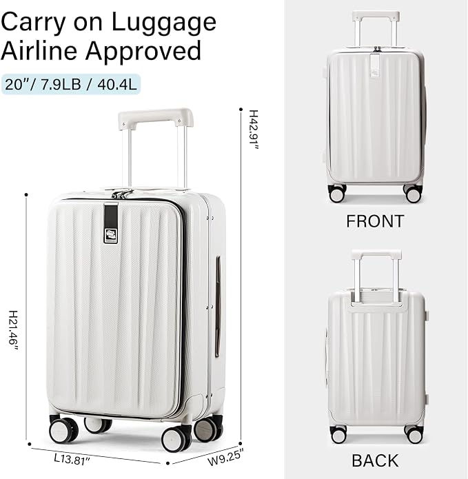 Hanke 20 Inch Carry On Luggage Hard Shell Suitcases with Wheels Luggage Suitcase Travel Luggage for Women Men Rolling Luggage Bags for Business Trip Weekender-Ivory white - Image 3