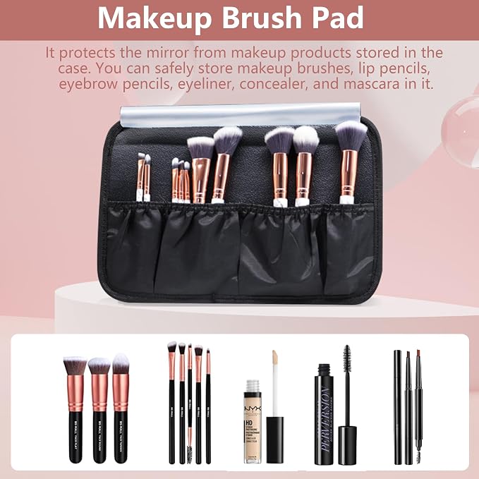 Cybergiant Travel Makeup Case with LED Mirror - Hard Shell Pink Travel Makeup Bag with Mirror - Portable Makeup Organizer with Mirror, Vanity Case for Cosmetics, Adjustable Divider - Image 6