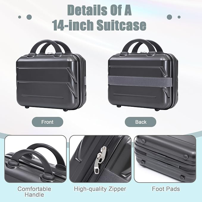 Gradient Color Suitcase 2-Piece Set, 20" Rotating Wheel Suitcase with 14" Cosmetic Case, Lightweight Durable Hardshell Luggage with 360° Spinner Wheels for Travel, Women & Girls (Dark Gray) - Image 5