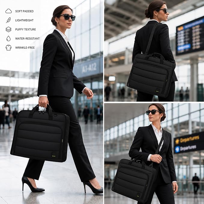 Travel Garment Bag for Women,Lightweight Puffy Carry on Garment Bag for Hanging Clothes,44.7'' Waterproof Travel Suit Bag with Shoulder Strap,2 in 1 Foldable Duffle Bag,Black - Image 7