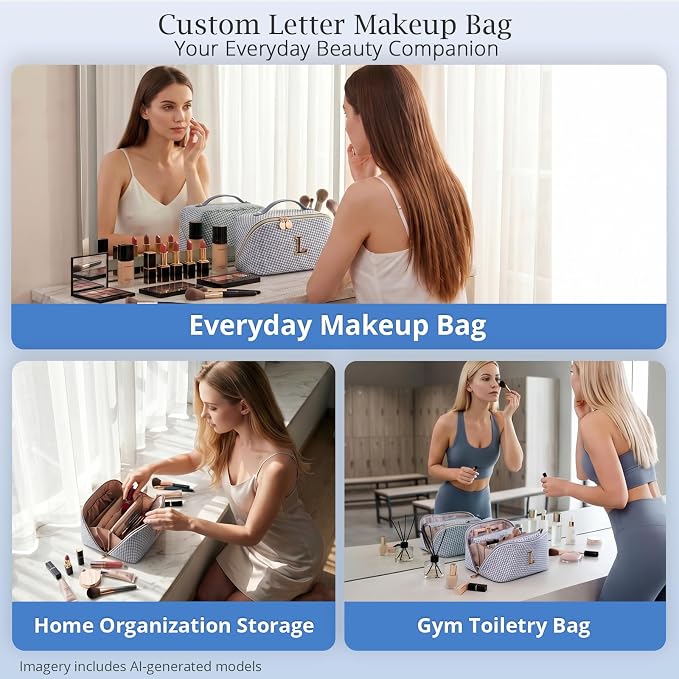 Personalized Gift Travel Makeup Bag: Initial Makeup Organizer Bag for Women | 3-in-1 Custom Make up Bag Set - Vegan Leather Travel Cosmetic Bag - Luxury Gift for Women – Birthday, Anniversary, Graduation - Image 9