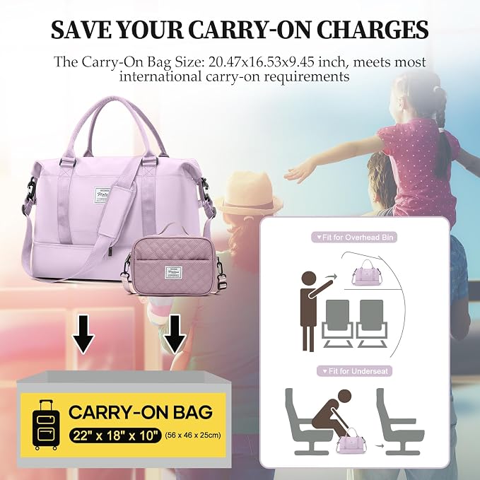 Weekender Bags for Women,Personal Item Travel Bag with Shoes Compartment | Overnight Travel Duffel Bag with Grid Toiletry Bag,Carry-On Bag - Image 2
