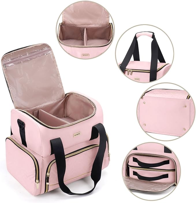BAFAMYE Large Makeup Cosmetic Bag with 2 Removable Case, Double Layer Travel Makeup Organizer Case, travel Toiletry Bag For Women, Pink - Image 4