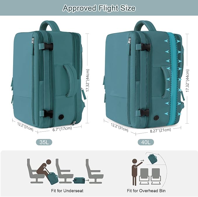 Sinaliy Travel Backpack for Men, 40L Carry On Backpack, 17 Inch Laptop Backpack, Waterproof Backpack, College Bookbag, Person Item Flight Approved Trave Bag for Women | Waterproof Large Expandable College Bookbag, as Person Item Flight Approved with An... - Image 3