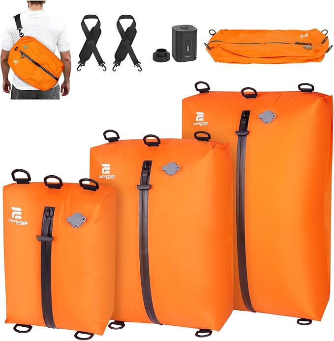 3 Pack Vacuum Bags for Travel with Pump, 3-Size Set Reusable Vacuum Compression Bags for Luggage, Space Saver IP67 Waterproof Vacuum Packing Cubes for Suitcase&Backpack, Orange by ESCRODOI-Fromcourttotrailpackinperformance