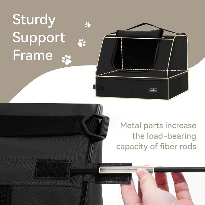 PETSFIT Portable Travel Cat Litter Box – Collapsible, 2-Layer Leak-Proof Washable Liner with Sturdy Support Frame, for Hotel/Car/Camping, Cat Travel Essentials for Kitty/Medium Cats Solid Black - Image 4