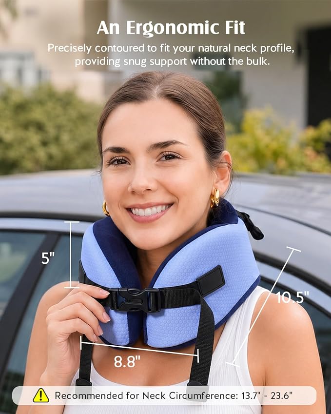 YFONG Travel Pillow for Long Flights, Patented 360° Ergonomic Sleeper Hold Head Support System with Memory Foam Neck Pillow & 3D Sleep Mask, Prevent Head Bobbing for Airplane & Road Trip, Blue - Image 8