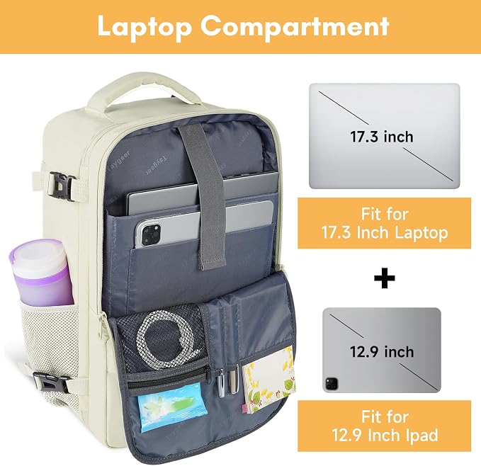 Taygeer Large Travel Backpack, 17 inch Laptop Backpack for Women | Airline Approved Personal Item Mochila, 40l Luggage Carryon Work Bag for friend and Ladies Business Travel Hiking, Beige - Image 5