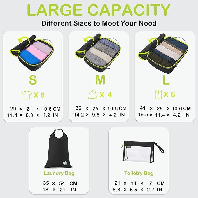 Cipway Compression Packing Cubes, Ultralight Luggage Organizer Bags with Laundry Bags and Clear Toiletries Bag, Travel Essentials for Carry on Suitcase (6 Piece,Black) - Image 5