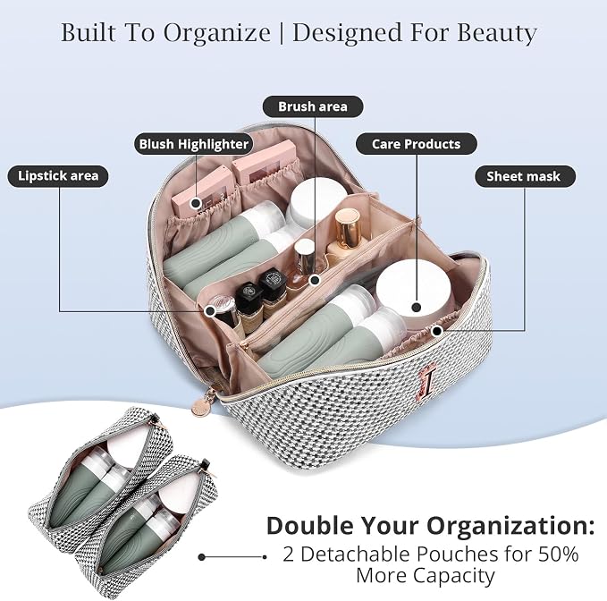 Personalized Gift Travel Makeup Bag: Initial Makeup Organizer Bag for Women | 3-in-1 Custom Make up Bag Set - Vegan Leather Travel Cosmetic Bag - Luxury Gift for Women – Birthday, Anniversary, Graduation - Image 3