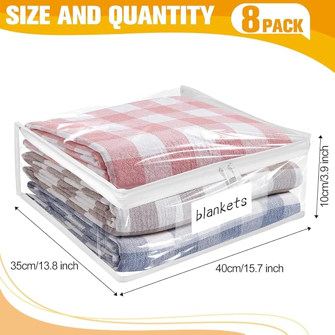 Plastic Storage Bags with Easy-Glide Zipper, Pack of 8, Durable Clear Vinyl Zippered Storage Bags for Clothes Sweaters Comforters Blankets Sheets Bedding (15.7 x 13.8 x 3.9 Inch, White) - Image 3