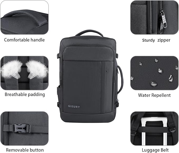 Gieury Carry On Backpack, 50L Travel Backpack, Luggage Backpack TSA Flight Approved Laptop Backpack for Men & Women, Large Expandable 40L Daypack Lightweight Business Weekender Bag, Black - Image 5
