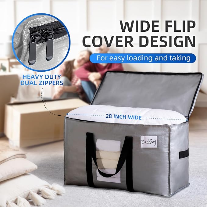 TAILI Extra Large Moving Bags, 8 Pack Silver Heavy Duty Totes For Storage with Visible Window, Wrap Around Handles, Storage Bags for Space Saving, Alternative to Moving Boxes - Image 4