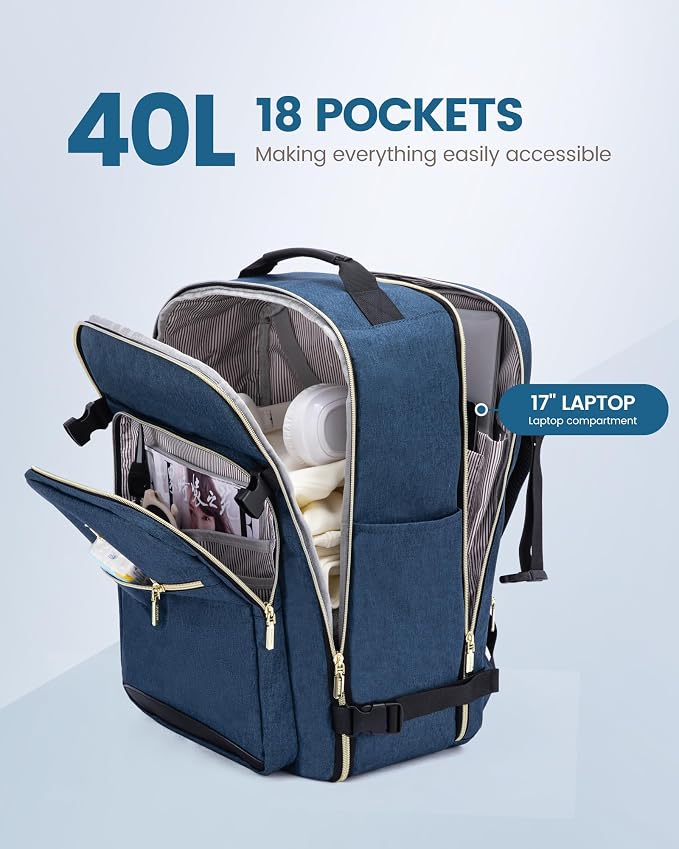 LOVEVOOK 40L Travel Backpack Flight Approved Carry on Backpack,3 Packing Cubes,Waterproof Personal Item Travel Bag,TSA Carry on Luggage Suitcase Travel Essentials,Gifts for Women & Men,fits 17" Laptop - Image 3