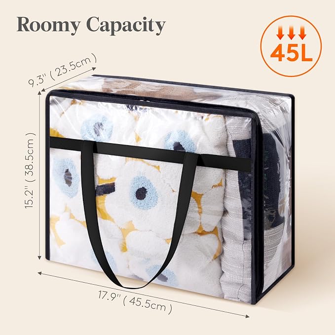 Lifewit 20 Pack Clear Clothes Storage Bags, 45L Plastic Blanket Storage Bag, Vinyl Foldable Moving Bags with Zipper, Closet Organizers and Storage Containers for Bedding, Duvet, Comforter - Image 2