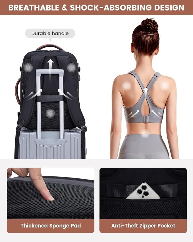 LOVEVOOK Large Travel Backpack for Women, TSA Carry on Backpack for Airplanes, 40L Personal Item Travel Bag for Women fits 17" Laptop,Waterproof Carry on Bag Airplane Approved - Image 8