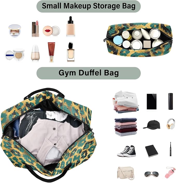 Weekender Bags Travel Duffel Gym Bag Leopard Green Skin Animal Carry on Overnight Tote Bag with Toiletry Bag for Airplane Travel Trip Gym Yoga - Image 4