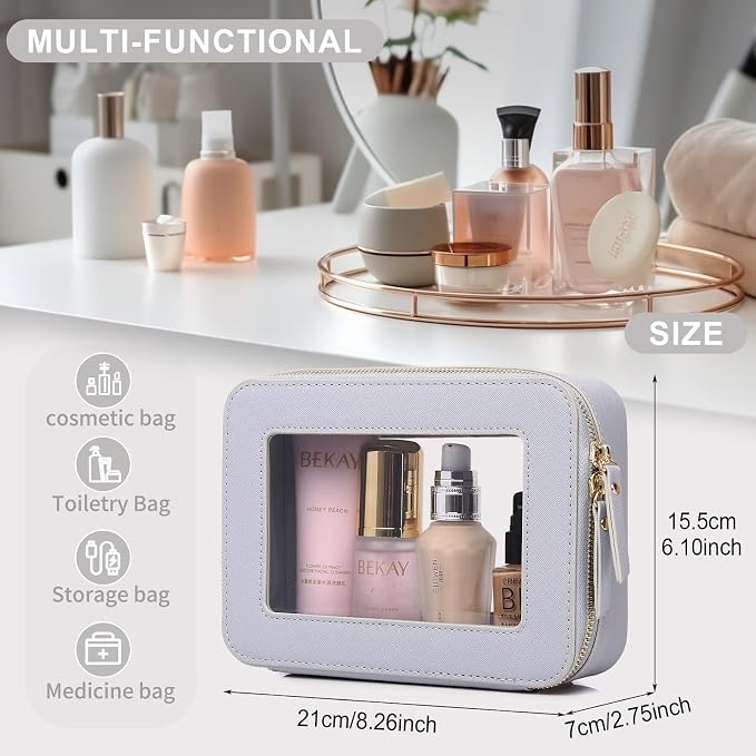 Pinkmik Clear Makeup Bag for Women Waterproof Travel Cosmetics and Toiletries Case Portable Makeup Oaganizer Bag Clear Car Bag with Zipper (Gray, M) - Image 3