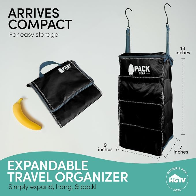 Pack Gear Hanging Luggage Organizer - Our Carry On Closet Insert Fits Any Carry-On - Our Hanging Luggage Organizer Uses Velcro to Allow Quick Access to your Clothes (Solid Black) - Image 2