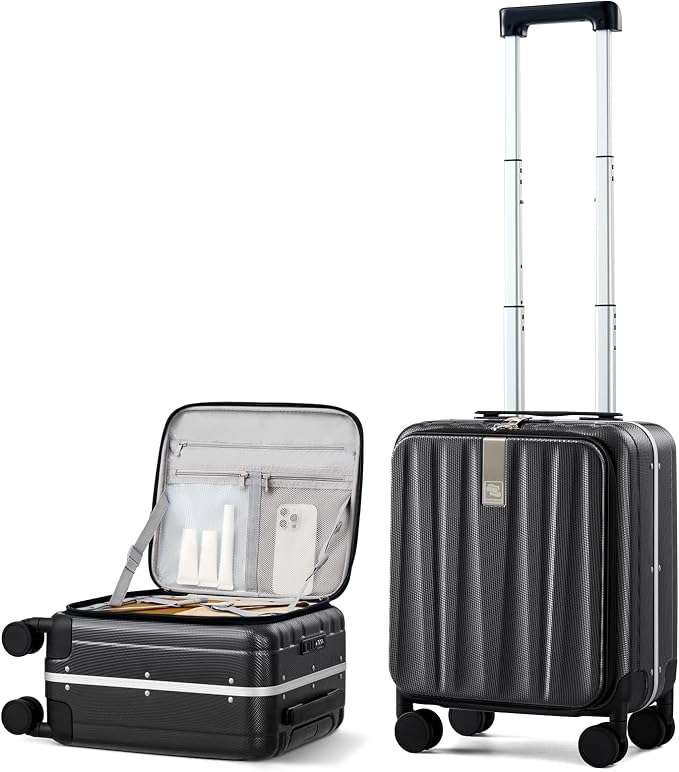 Hanke 16 inch Underseat Carry On Suitcases with Wheels,Lightweight Hard Shell Carry on Luggage with Wheels for Weekender,Top Opening Small Suitcase,Travel Luggage for Womem Men,Jet Black. by Hanke