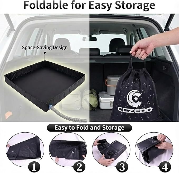 Upgraded Portable Shower Pan 41" x 41" x 5", Foldable Camping Shower Base with Waterproof Storage Bag, Dual Drain Holes, for RV Camping Outdoor Indoor & Portable Showers - Image 8