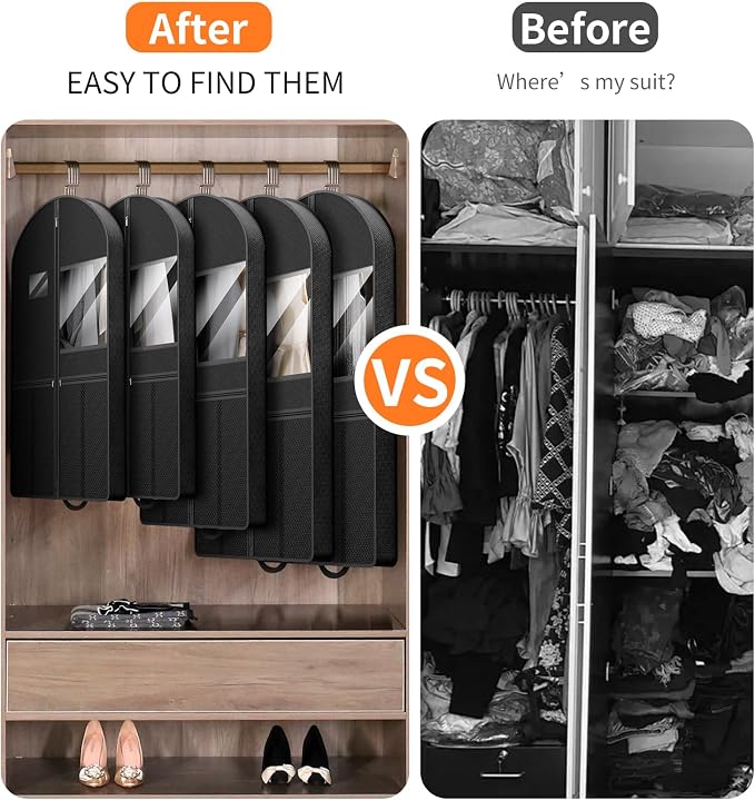 Garment Bag Travel Suit Storage: 43 Inch 3 Packs Fabric Breathable Zippered - Clothes Covers Carry Shoe Pockets Lightweight - Men Travel Wardrobe Protector Hanging Up Multiple - Image 7
